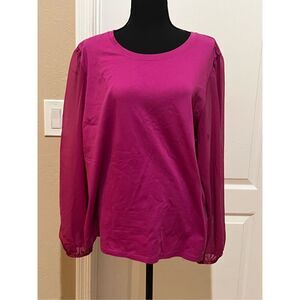 Calvin Klein hot pink long sleeve top with sheer sleeves